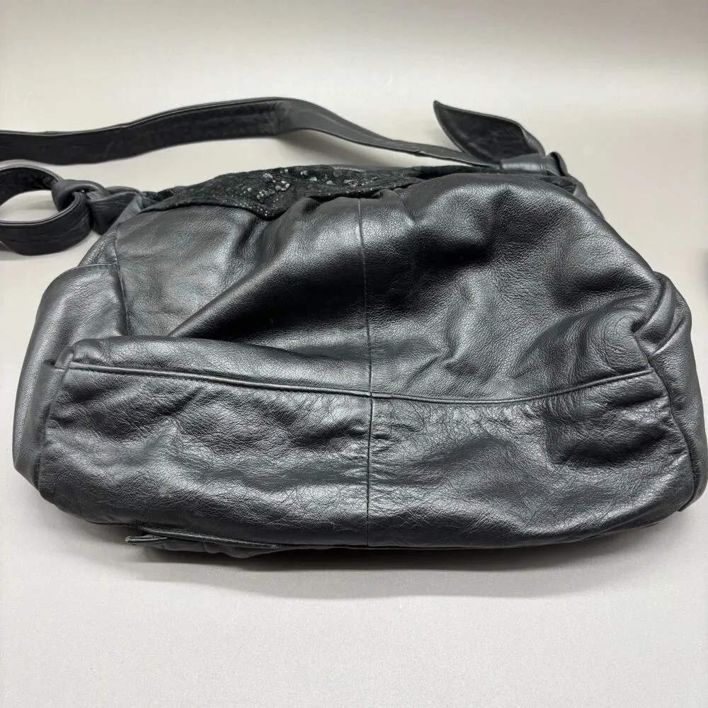 Black Leather Concealed Carry Hobo Shoulder Bag CCW Purse Removable Holster